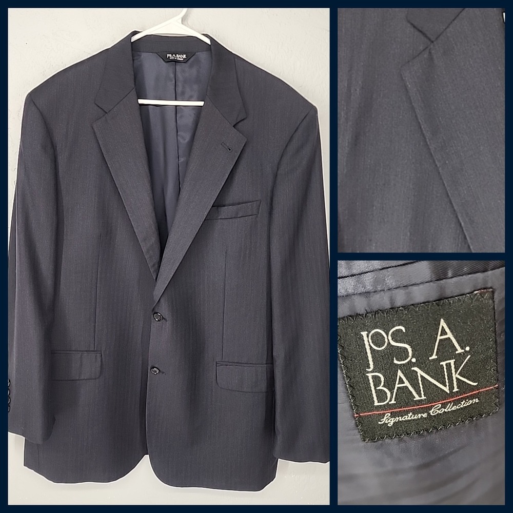 Jos A. Bank Size 46L | Navy Blue Wool Herringbone Sport Coat Blazer Jacket